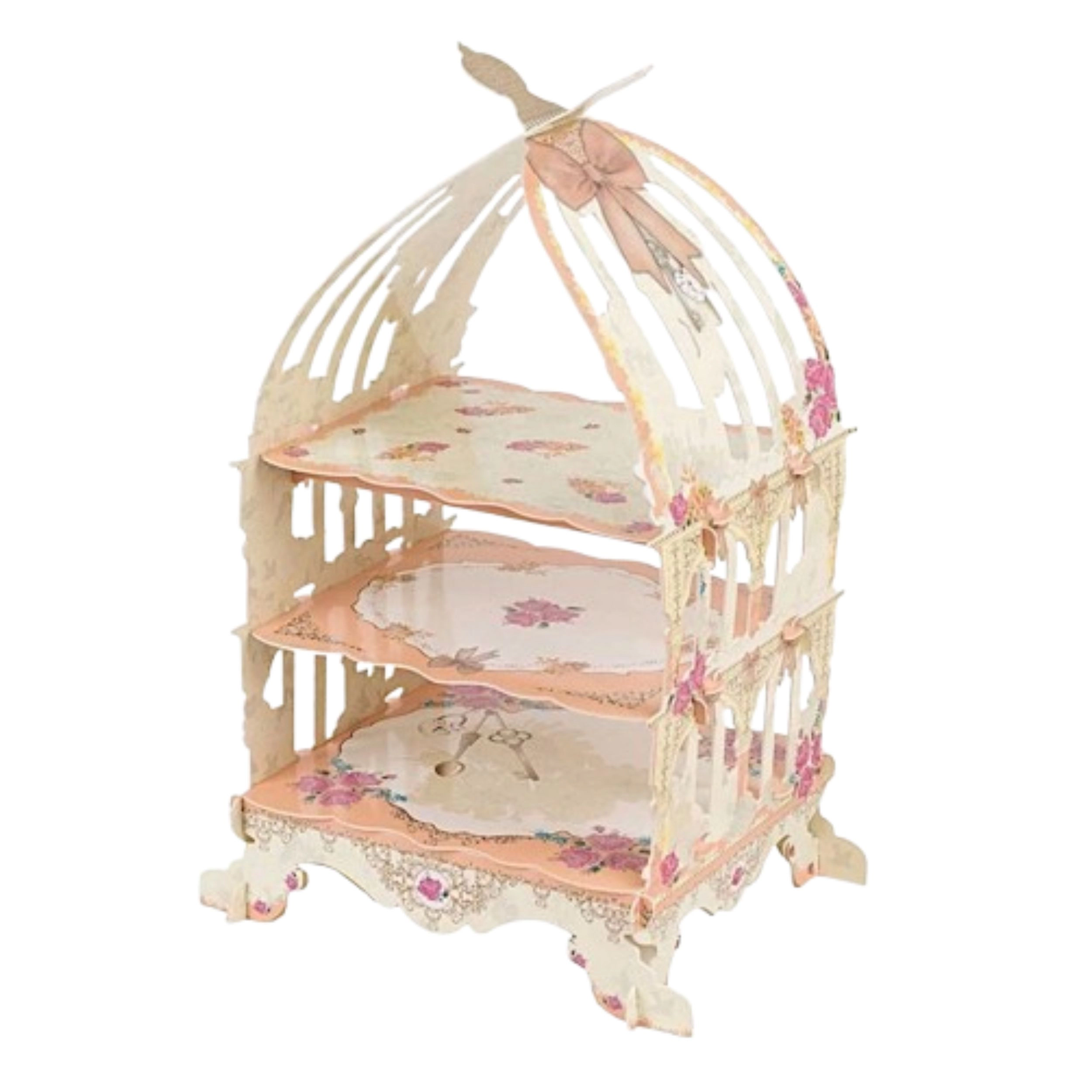 Home Collection 3-Tier Birdcage Floral Cupcake Stand