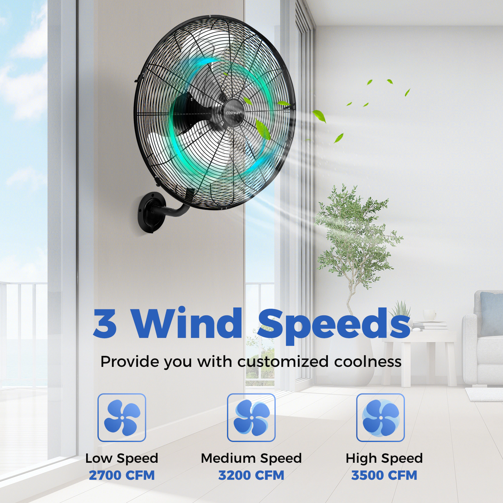 LJG 20 Inch Wall Mount Fan with 3 Fan Speeds and Adjustable Tilt Head