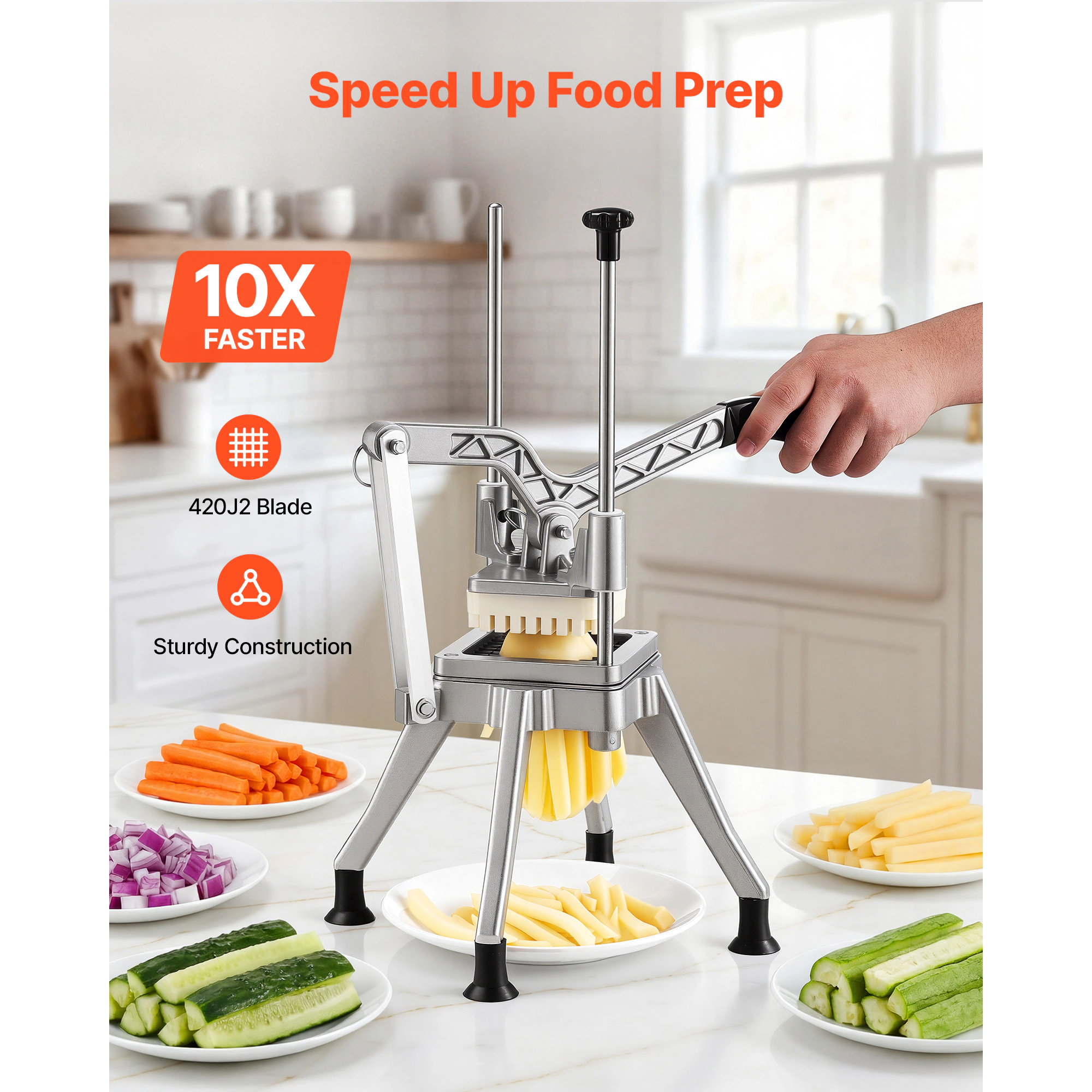 HONGGE French Fry Cutter, Blade Commercial Chopper, Lever-Action Vegetable Dicer with Ergonomic Handle