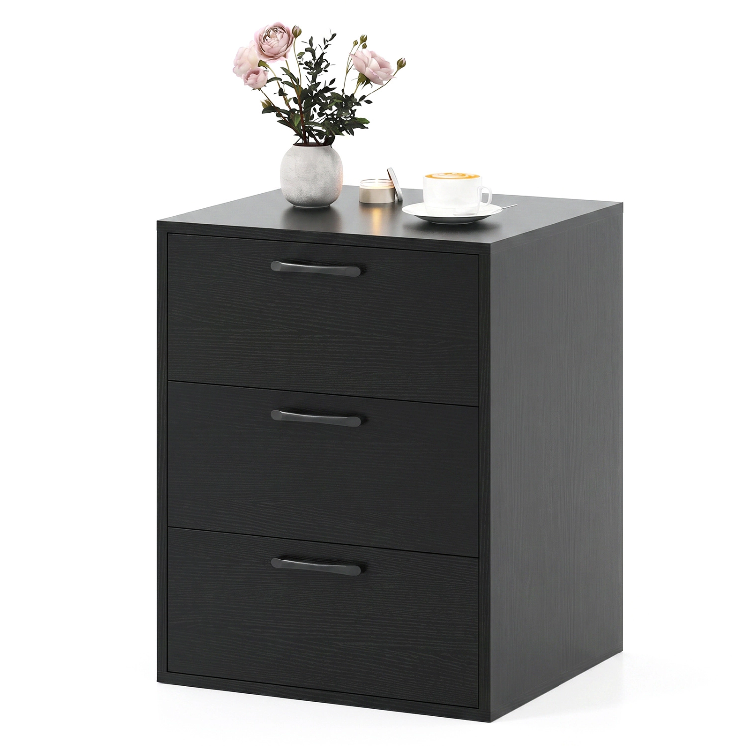 LJG 3 Drawer Nightstand with Wood Grain Finish and Storage for Living Room Bedroom Study