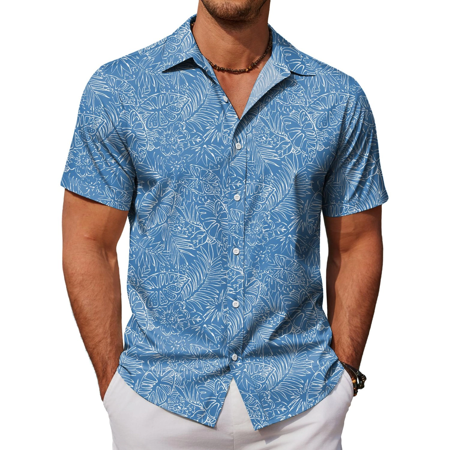 COOFANDY Mens Tropical Leaf Print Shirt Short Sleeve Camp Collar Button Down Tops