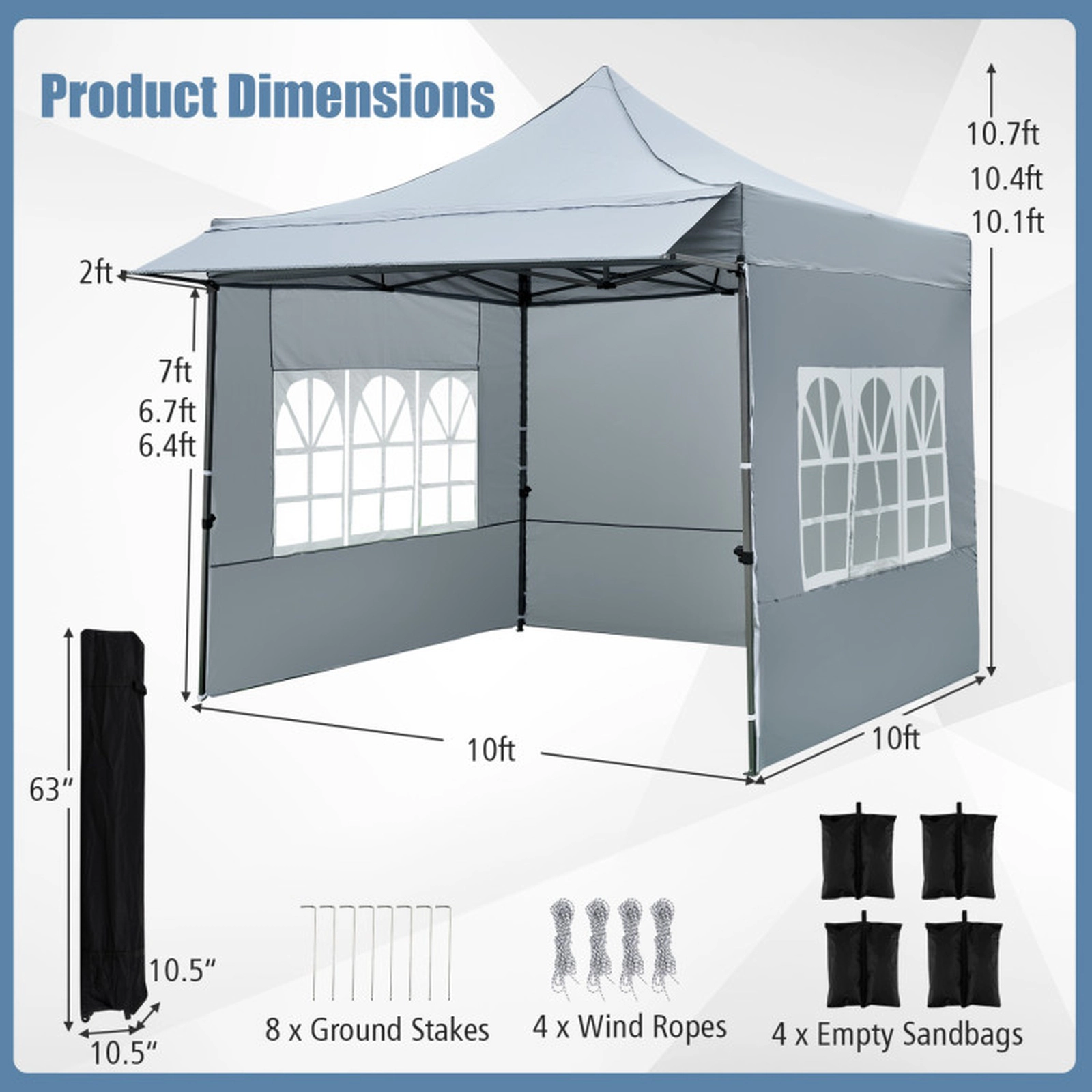 SUGIFT Gray 10-ft by 10-ft 420D Oxford Pop Up Canopy Tent with 3 Sidewalls Awning and Wheeled Bag