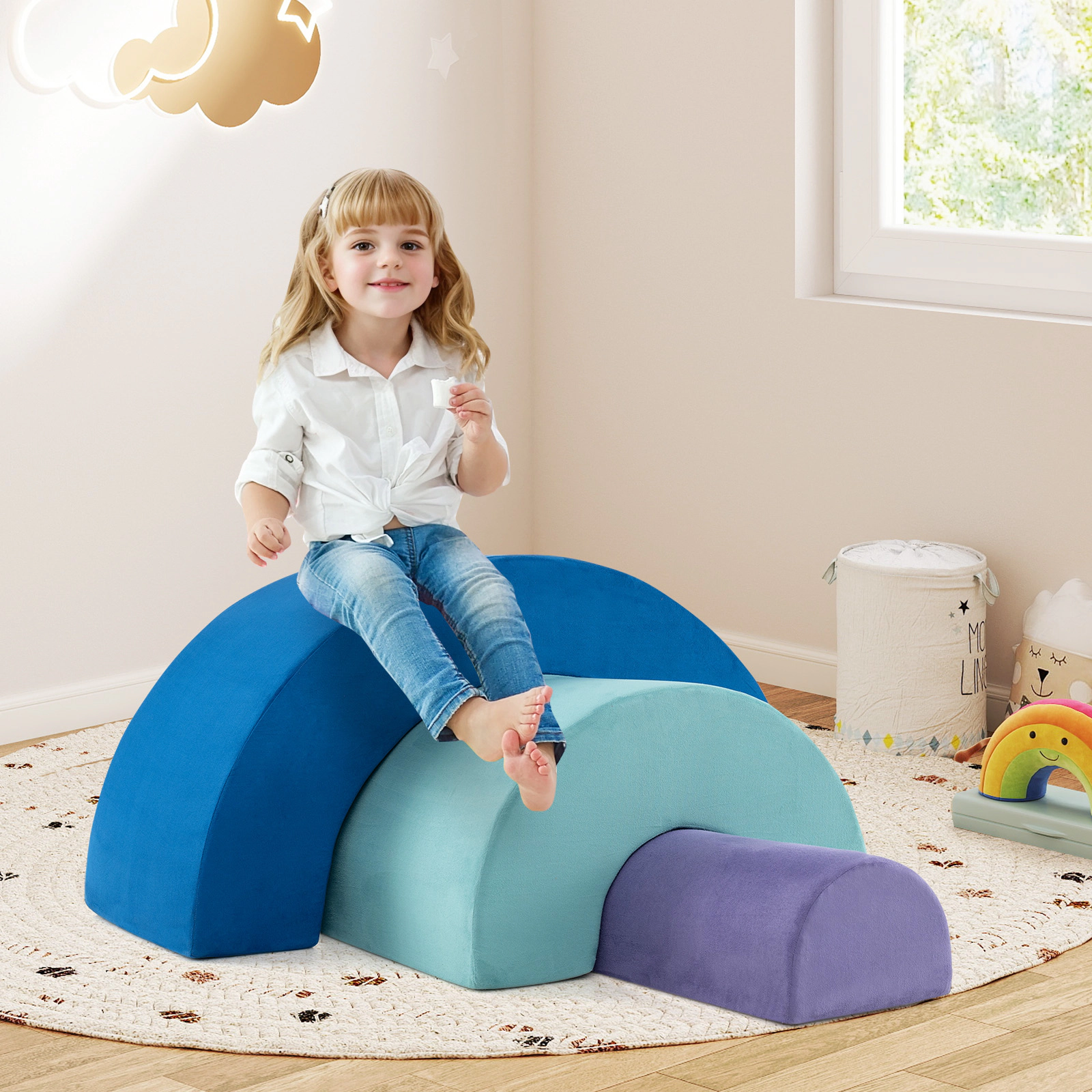 Rainbow Arc Foam Climber Playset 3-Piece Soft Climbing Blocks with Machine-Washable Suede Covers Ages 3+ Multicolor