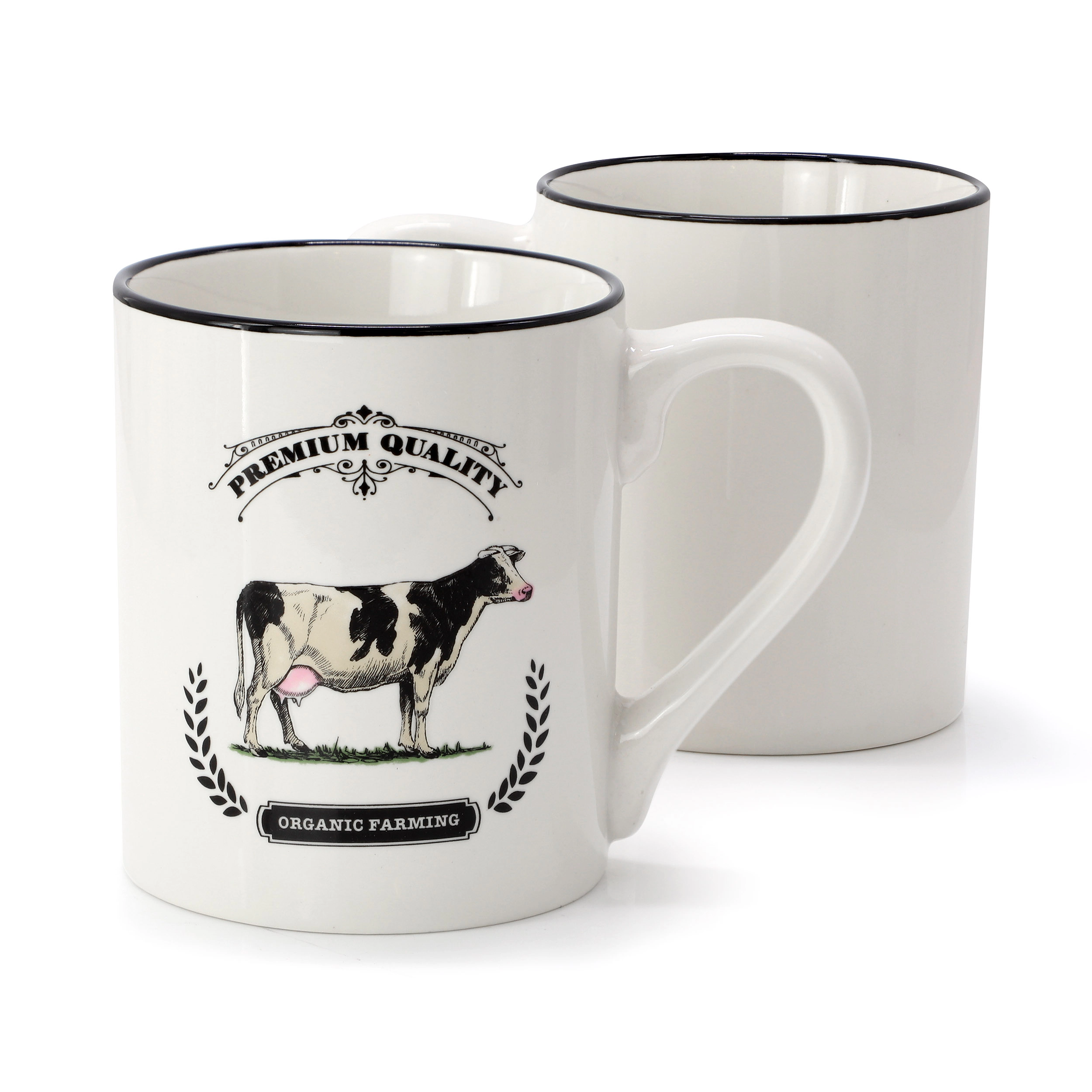 Gibson Home Barn Animals 8 Piece 17 Ounce Decorated Cow Mugs in White and Black