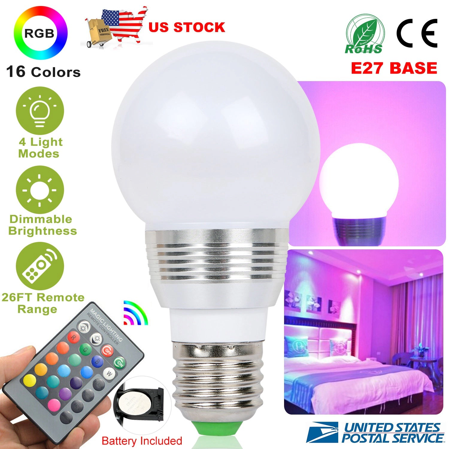 GBruno 16-Color LED Bulb With Remote Control