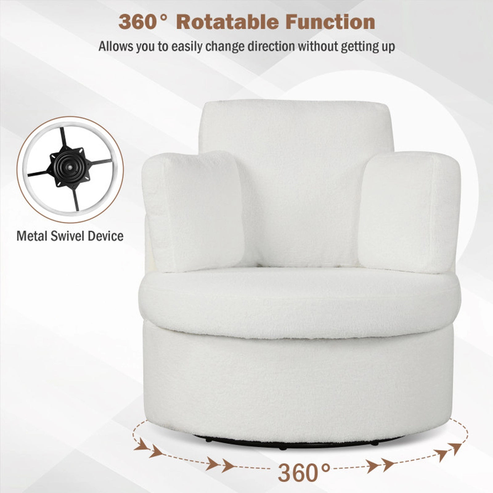SUGIFT 360-Degree Swivel Storage Sherpa Accent Chair and Ottoman 35.5-in x 34.5-in x 32.5-in 440-lb Capacity White