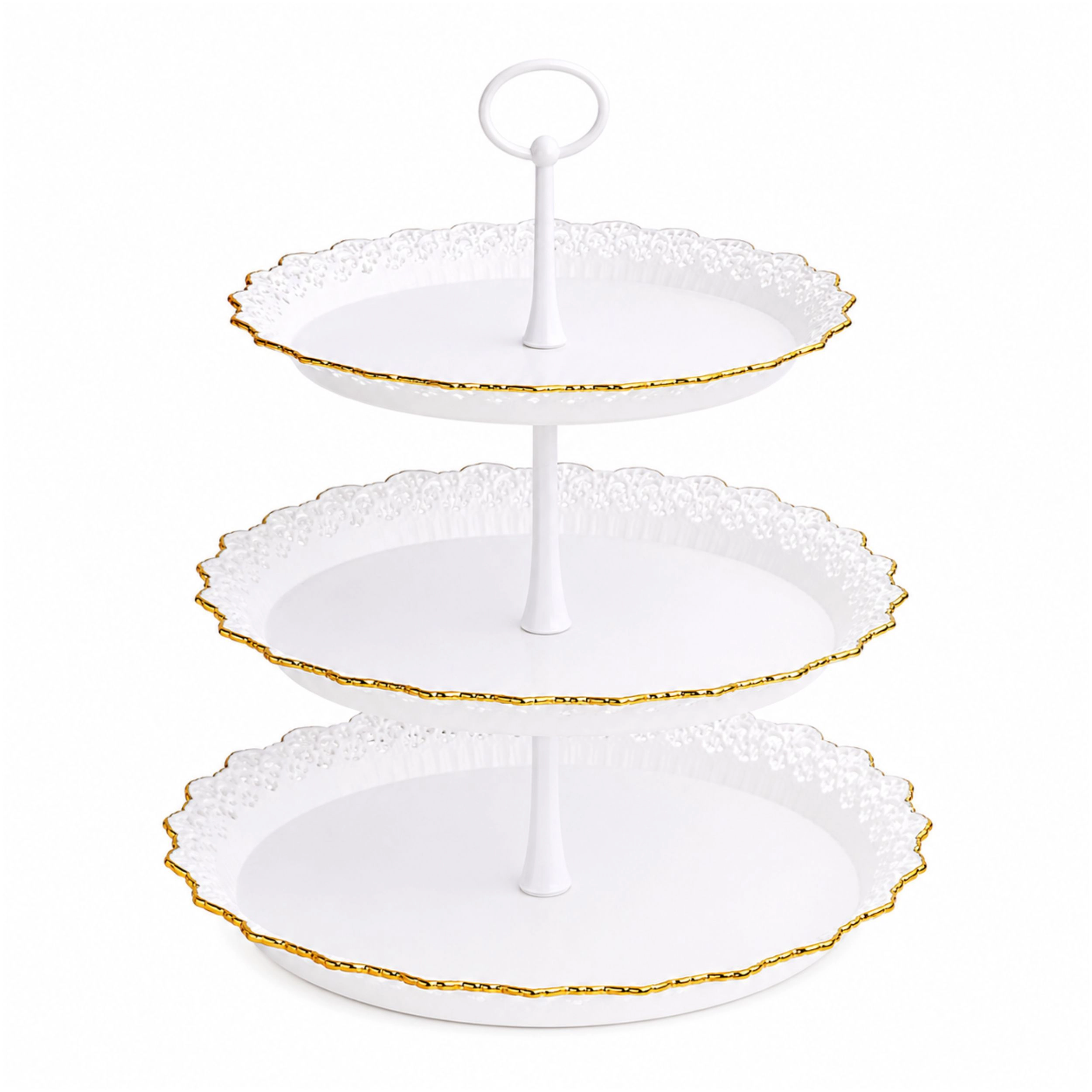 Home Collection 15-Inch 3-Tier Plastic Round Cupcake Display Stand with Lace Cut Rim