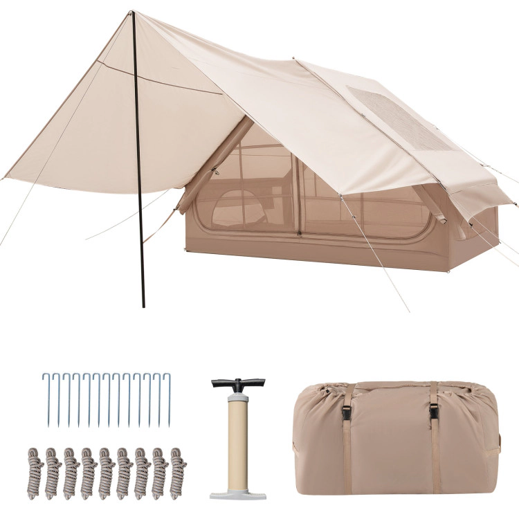 SUGIFT Beige 4 to 6 Person Inflatable Camping Tent with Removable Vestibule Skylight and Carrying Bag