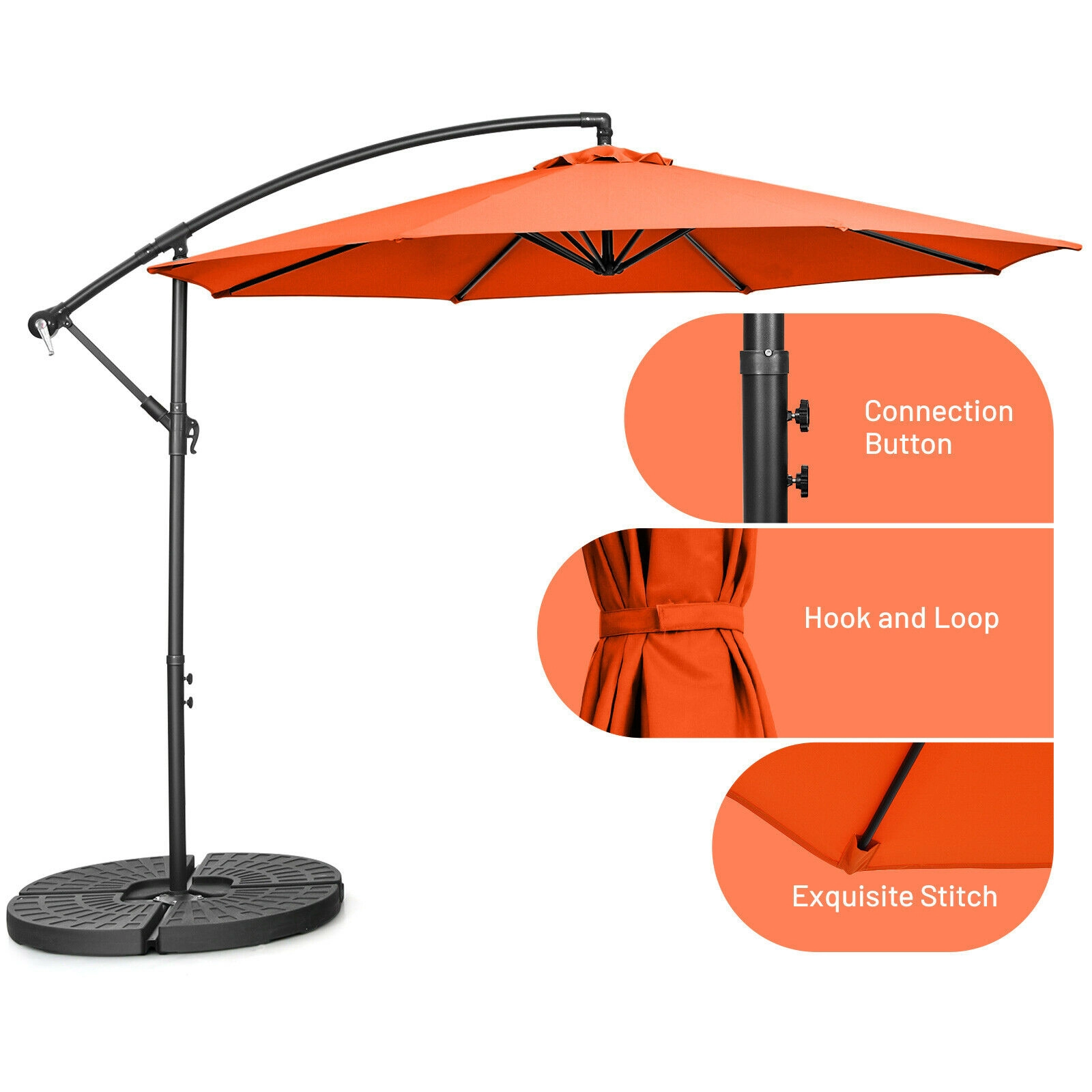 SUGIFT 10 ft Orange Offset Patio Umbrella, Waterproof Canopy, Crank Lift, Manual Tilt, Cross Base