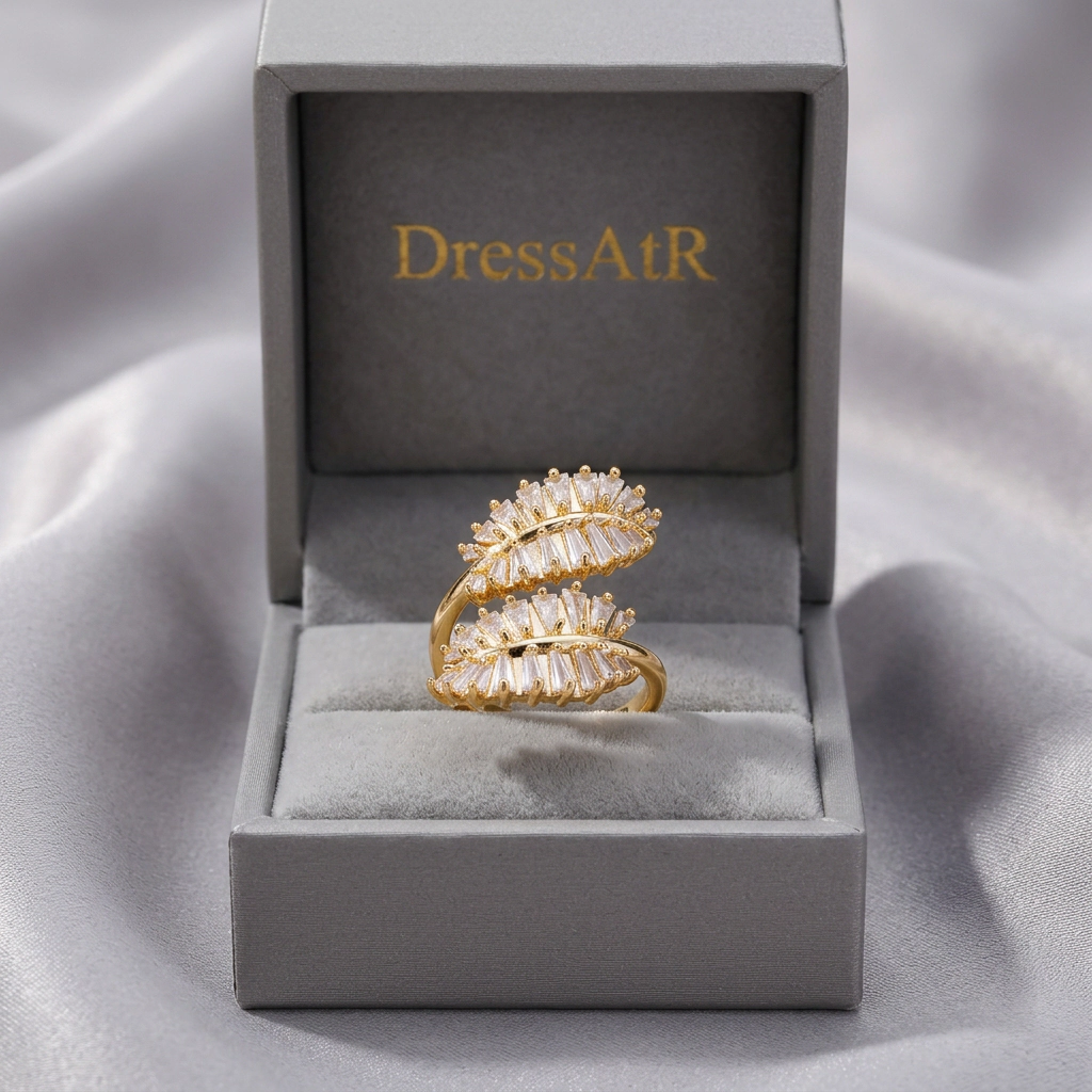 DressAtR Women’s Round Leaf 18K Gold Plated Ring
