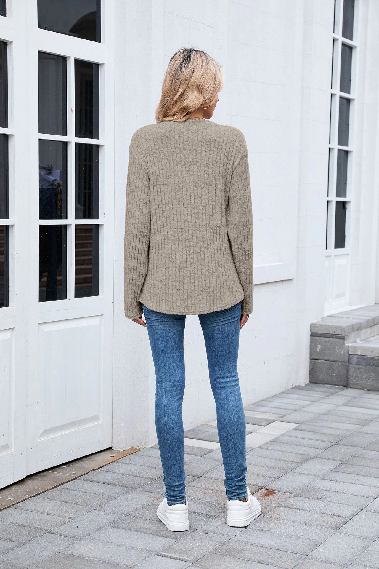Enchanted Funland Womens V‑Neck Ribbed Henley Long Sleeve Button Pullover Tops