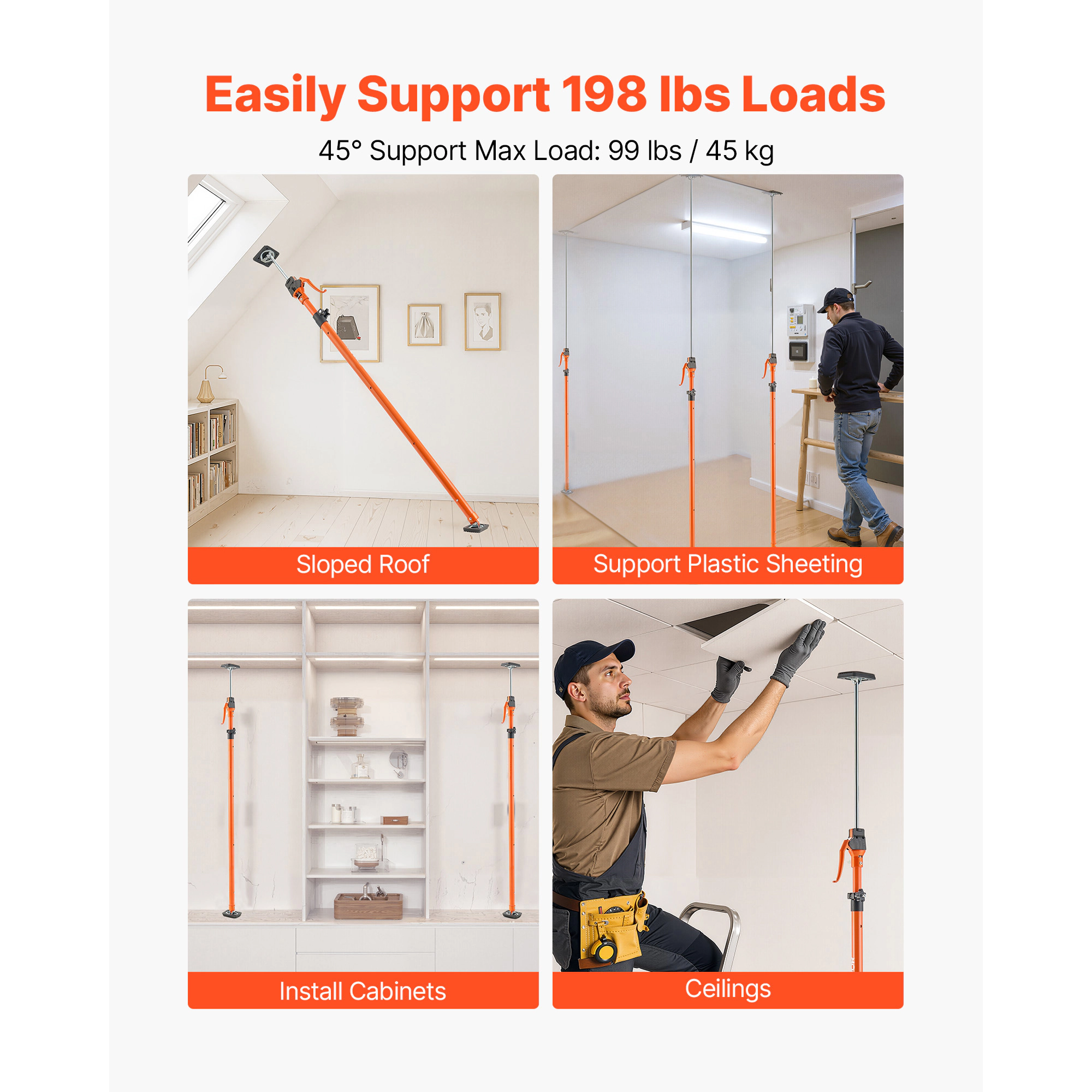 HONGGE Cabinet Jack Support Pole Steel Telescopic Quick Support Rod Adjustable 3rd Hand System for Installing Cabinets