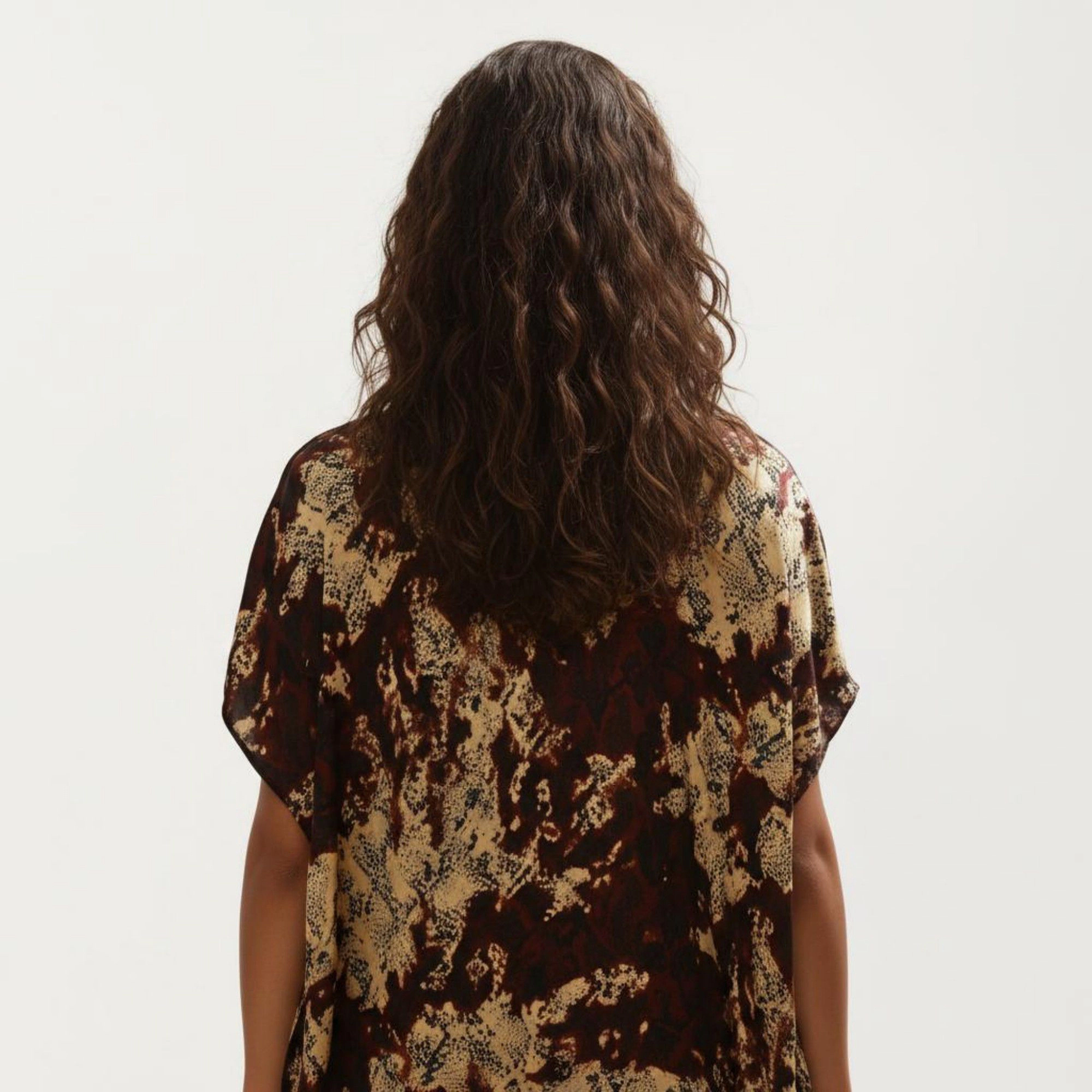 Anna-Kaci Women's Abstract Print Maxi Kaftan Dress with Contrast Trim and Relaxed Flowy Silhouette