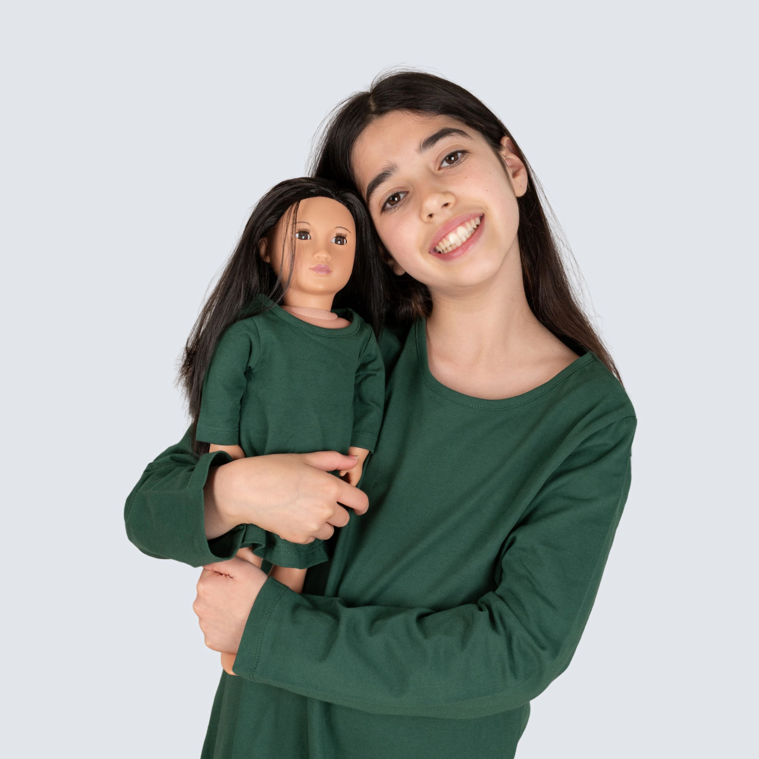 Leveret Girl & Matching Doll Cotton Holiday Solid Dress Set