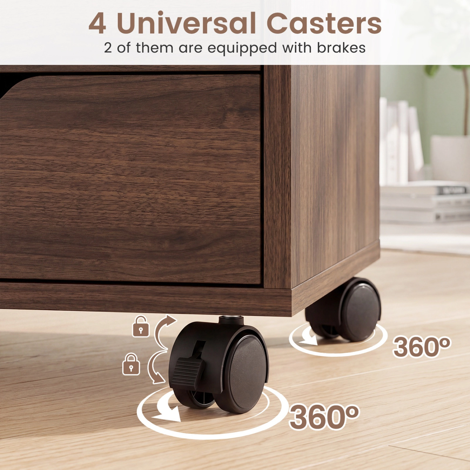 SUGIFT 5-Drawer Engineered Wood Storage Cabinet on Wheels with Adjustable Shelf 31 x 16 x 26 in Frame Brown