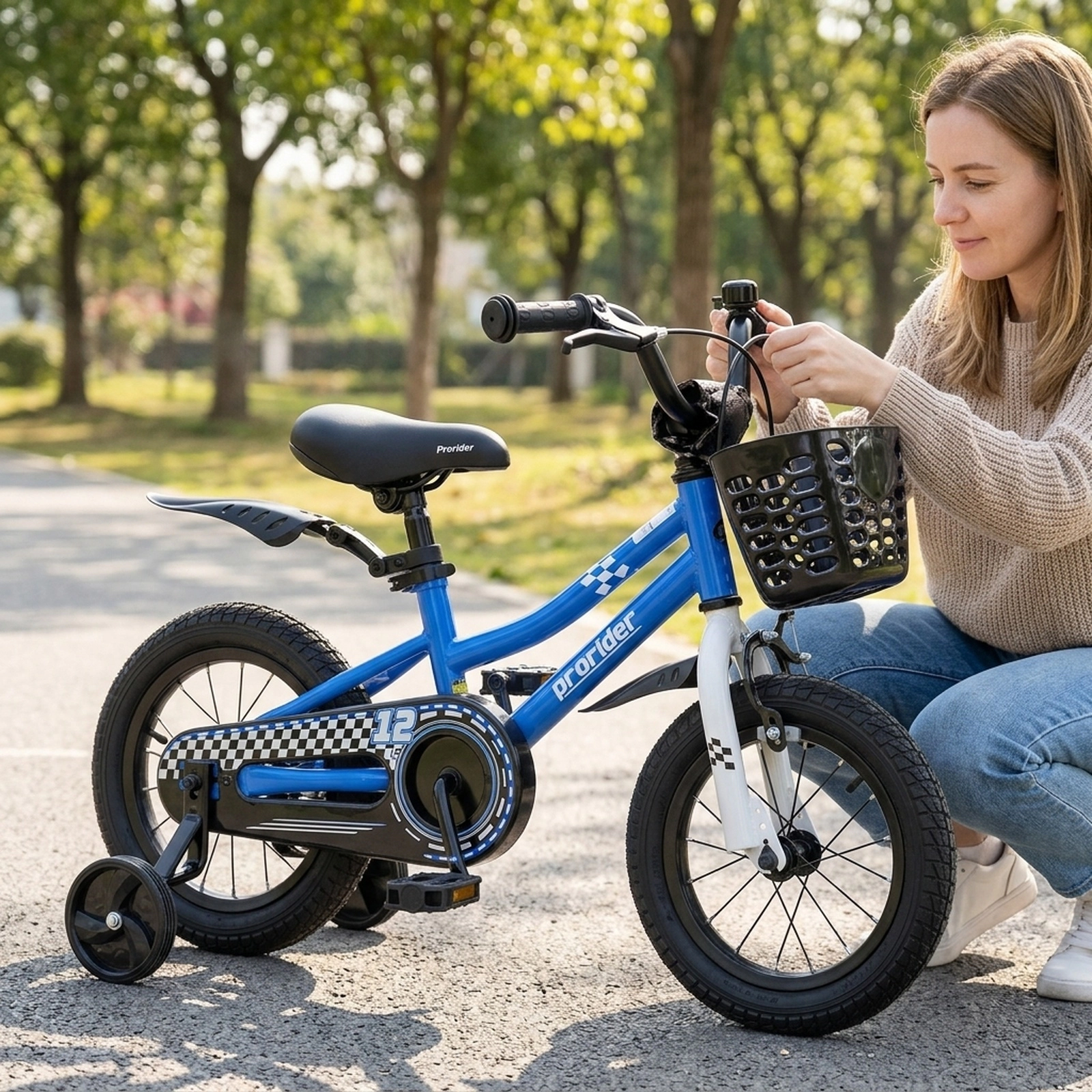 12-in Toddler Bike Training Wheels 5-Layer Pneumatic Tires Mudguard 31.5-in to 41.3-in Ages 3-4 Navy