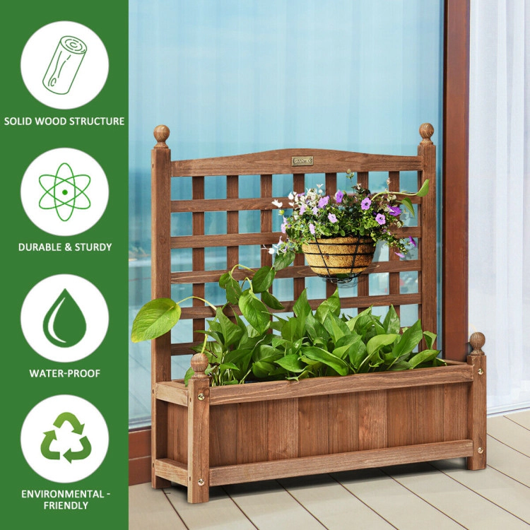Hivvago Solid Wood Planter Box with Trellis Weather-resistant Outdoor