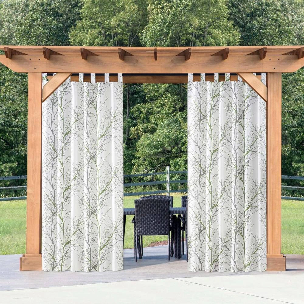 Radiant Essence Gray Green Leaves Sheer Patio Curtains