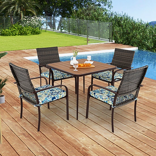 SUGIFT 5-Piece Brown Rattan Patio Dining Set with Square Table and 4 Armchairs
