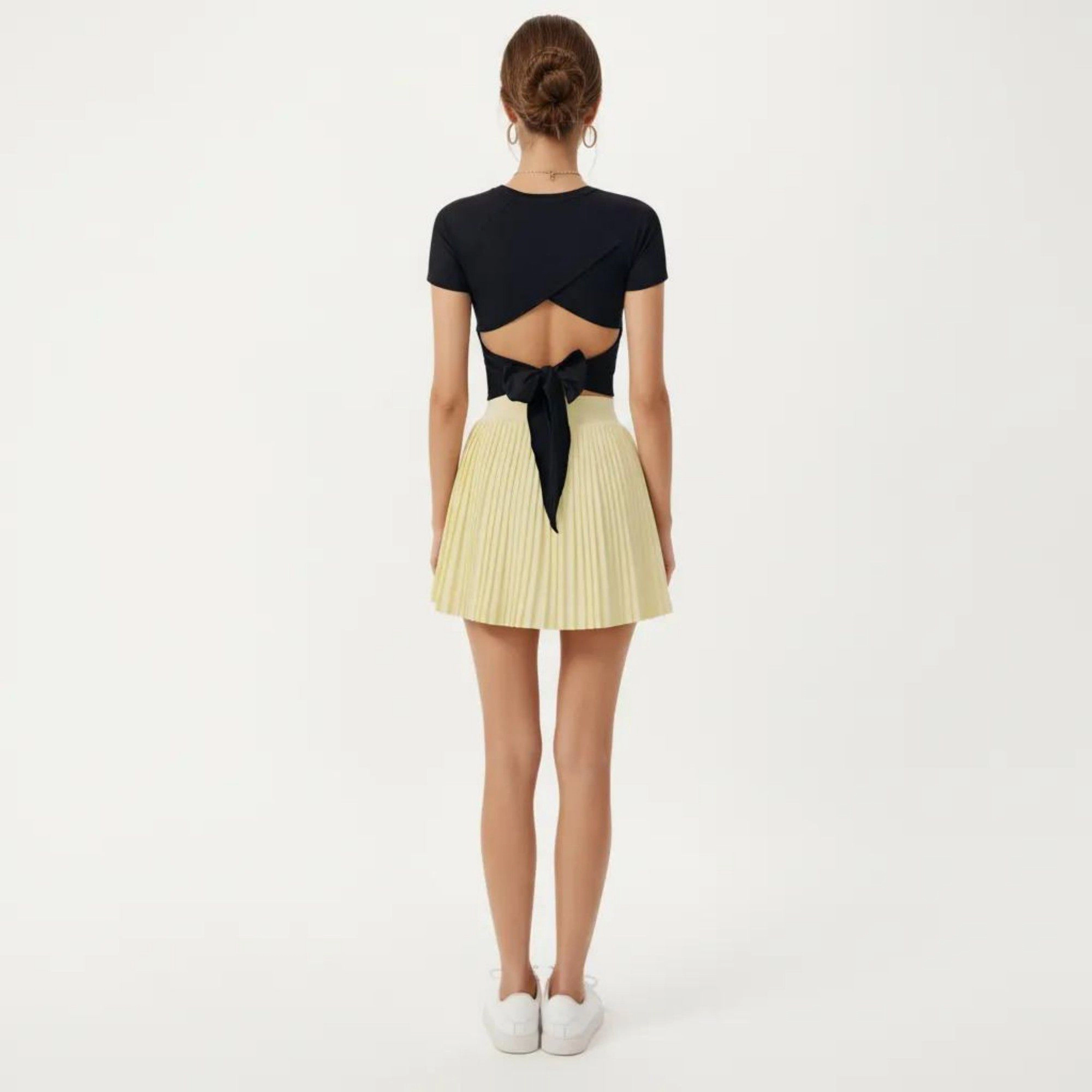 Anna-Kaci Women's Short Sleeve Cropped Active Top with Open Back Tie Detail and Stretch Fit