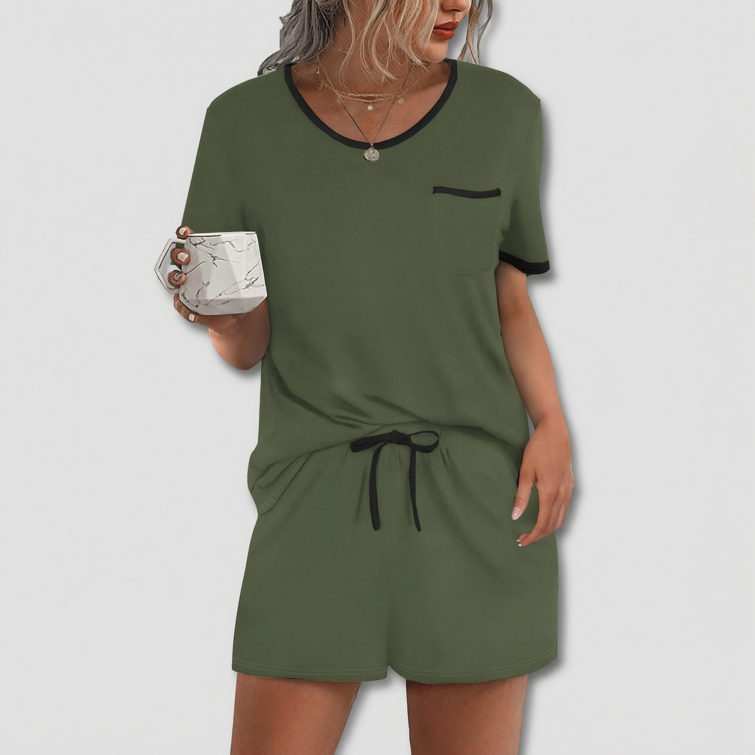 Ekouaer Pajama Set for Women 2 Piece Lounge Short Sleeve Tops and Shorts Soft Sleepwear