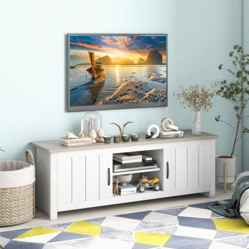 Hivvago Tv Stand With 2 Cabinets And Open Shelves For Tvs Up To 65 Inch
