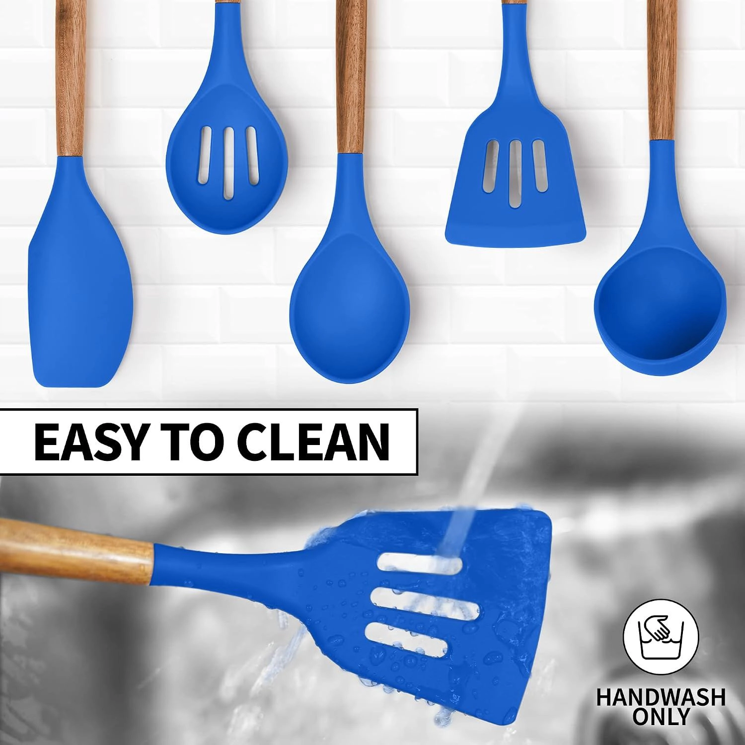 Zulay Kitchen Utensils Set Non-Stick Silicone Cooking Utensils Set with Authentic Acacia Wood Handles 5 Piece Set