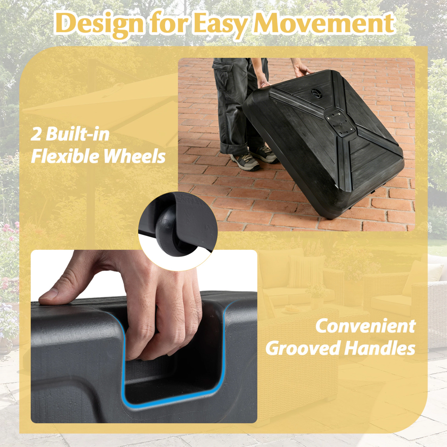 SlickBlue Outdoor Cantilever Umbrella Base with Wheels Water Sand Fillable Patio Stand 32 Inch