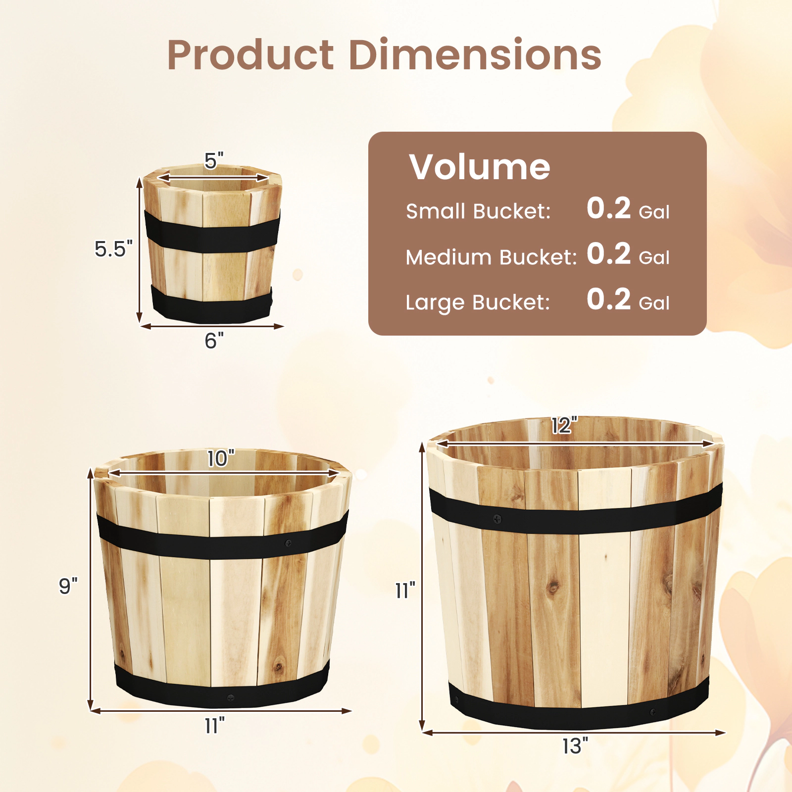 SlickBlue Set of 3 Wooden Whiskey Barrel Planters for Indoor and Outdoor Garden