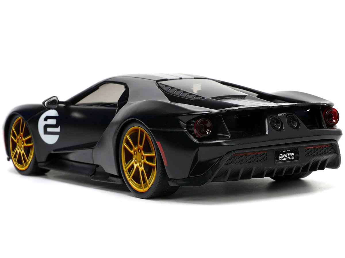 Jada 2017 Ford GT #2 Matt Black with Silver Stripes and Gold Wheels "Bigtime Muscle" Series 1/24 Diecast Model