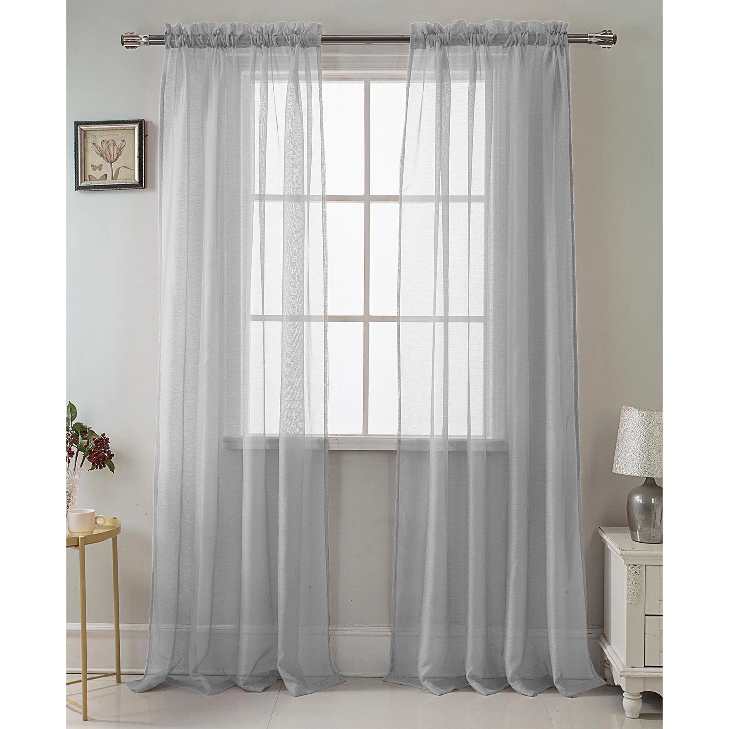 RT Designer Collection Celine Sheer Luxurious Modern Design Curtain Panel 54" x 84" Silver