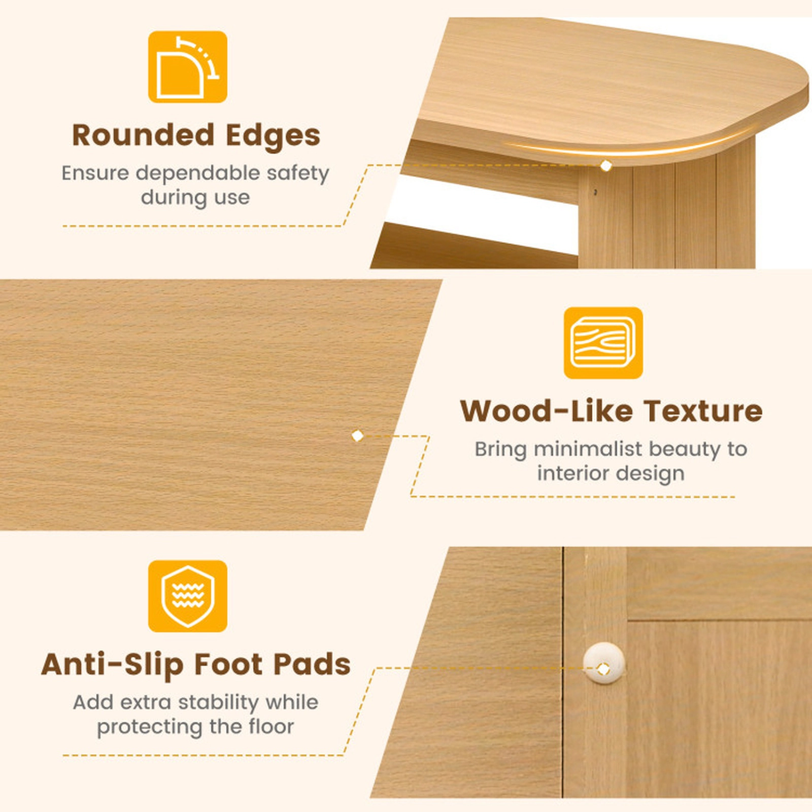 SUGIFT 2-Tier Oval Fluted Engineered Wood Mid Century Coffee Table 47-in x 24-in x 17.5-in 132-lb Capacity Natural