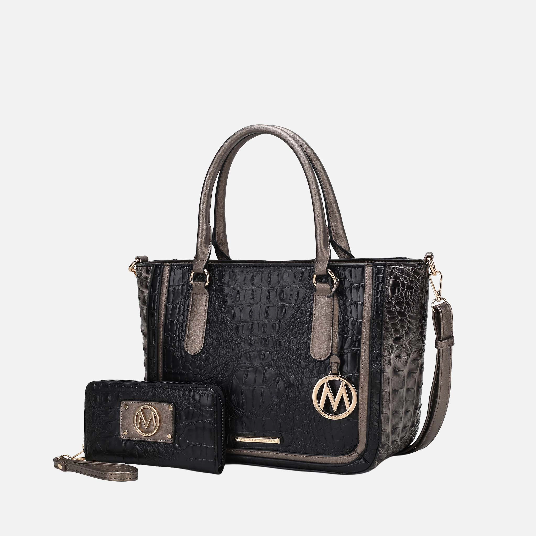 MKF Collection by Mia K Bonnie Satchel Bag with Matching Wallet - Croco Embossed Vegan Leather