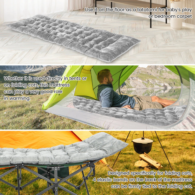 SUGIFT 75-in x 27.5-in 3-in Thick Crystal Velvet Camping Cot Pad with Non-Slip Fixing Strap and Pocket