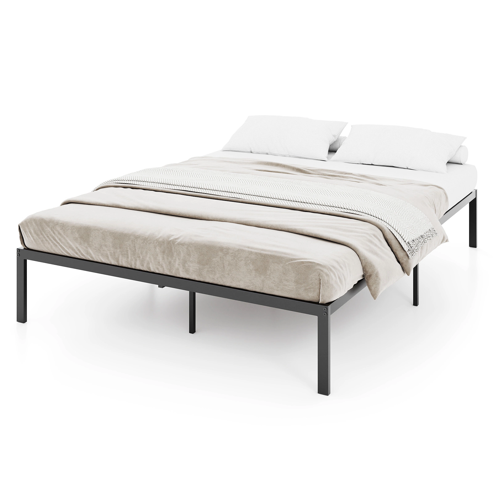 LJG Full/Queen/King Size Metal Bed Frame Heavy Duty Support Slats Mattress Foundation