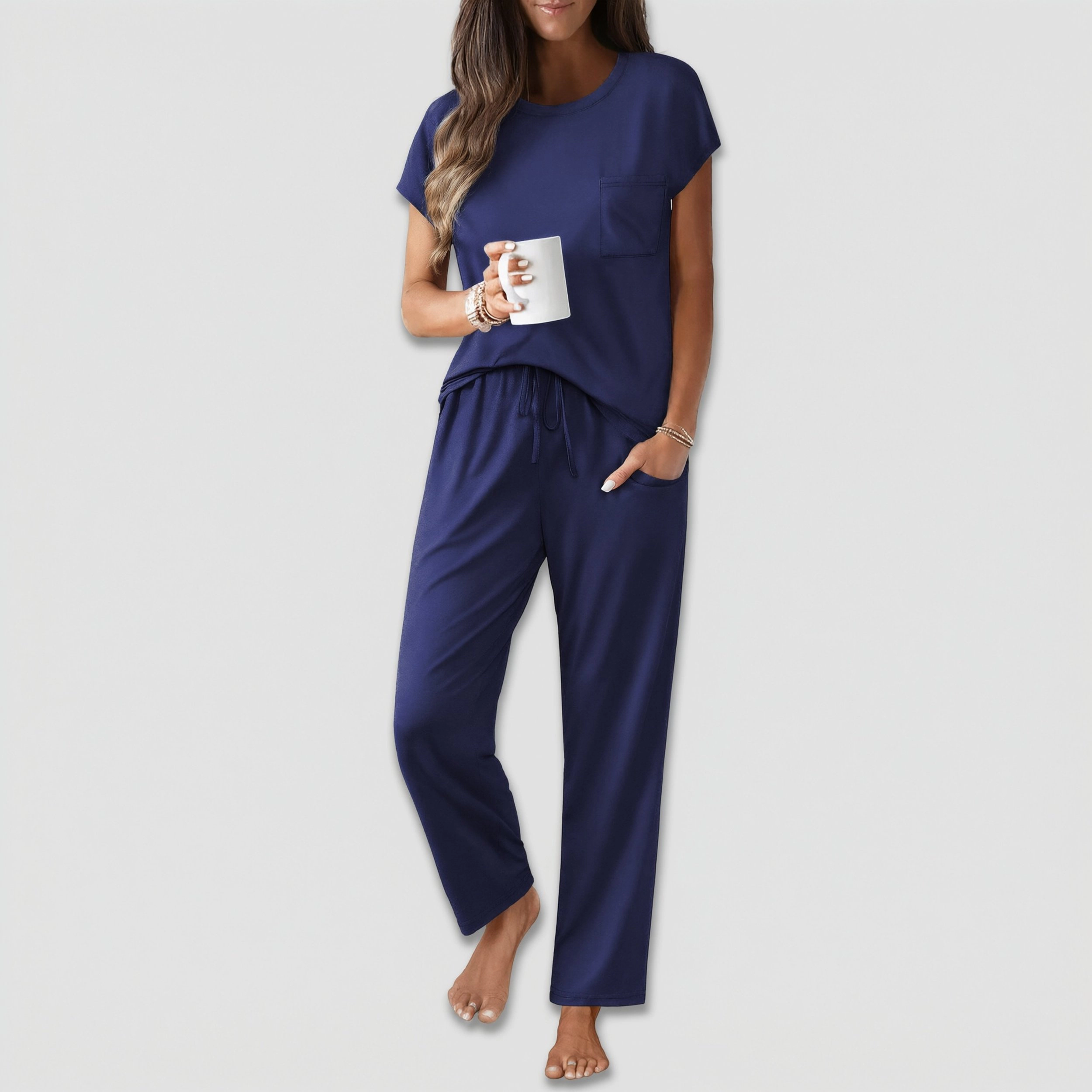 Ekouaer Womens Comfy Lounge Pajama Set Cap Sleeve Top and Long Pants