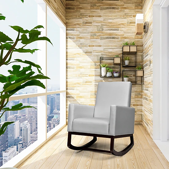 LJG 2-in-1 Fabric Upholstered Rocking Chair with Pillow
