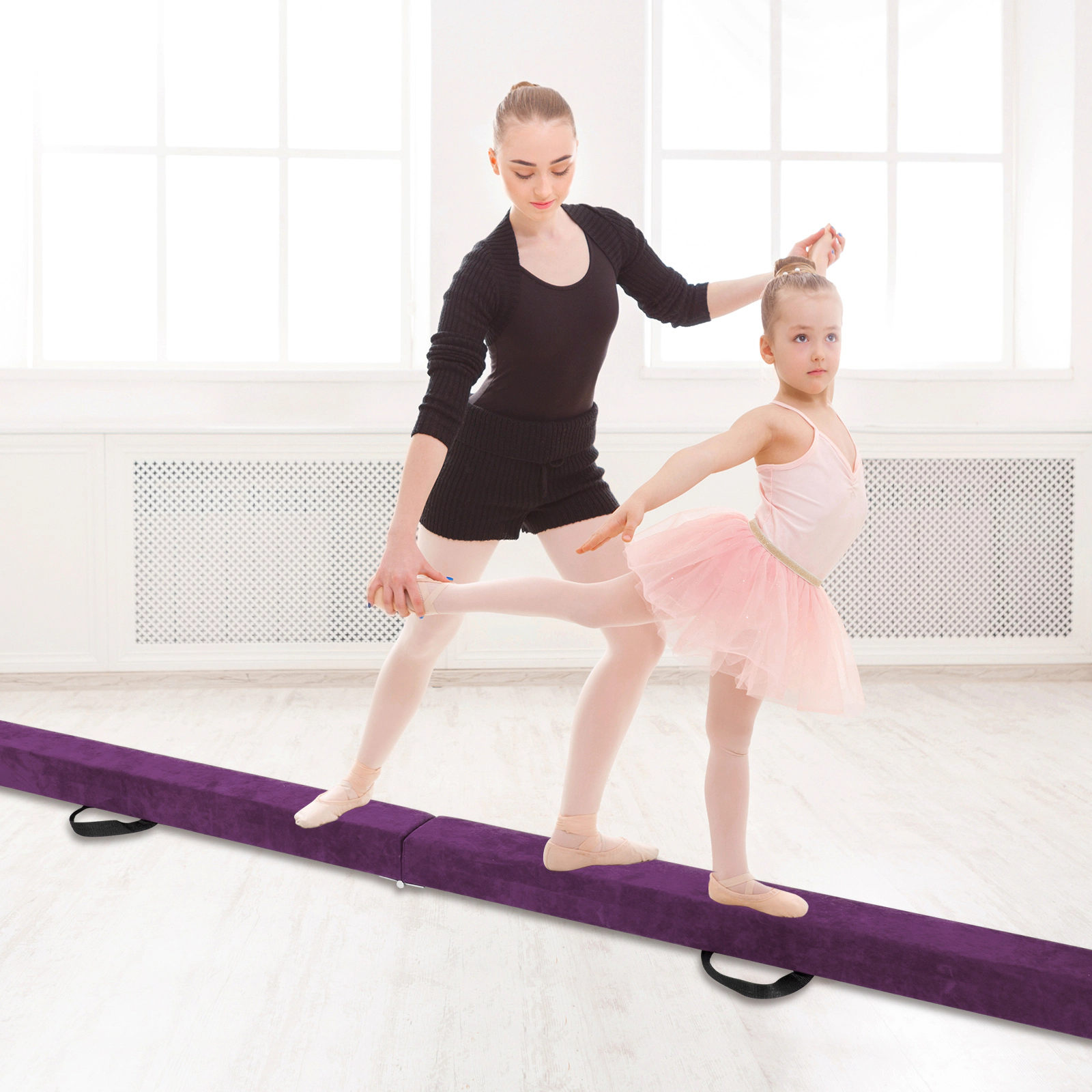 SUGIFT Kids Purple 8-ft Folding Balance Beam with Solid Pine Base and Anti-Slip Bottom 160-lb User Capacity