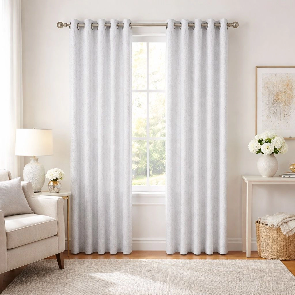 Kate Aurora 2 Piece Sadie White Metallic Sparkle Grommet Top Room Darkening Curtain Panels - 95 in. Long