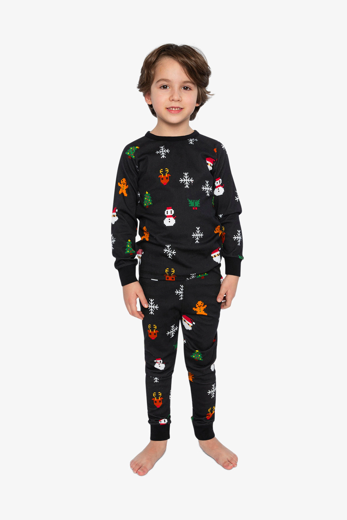 Deux par Boys Organic Cotton Christmas Pixel Two Piece Pajama Set with Raglan Sleeve Top and Pants