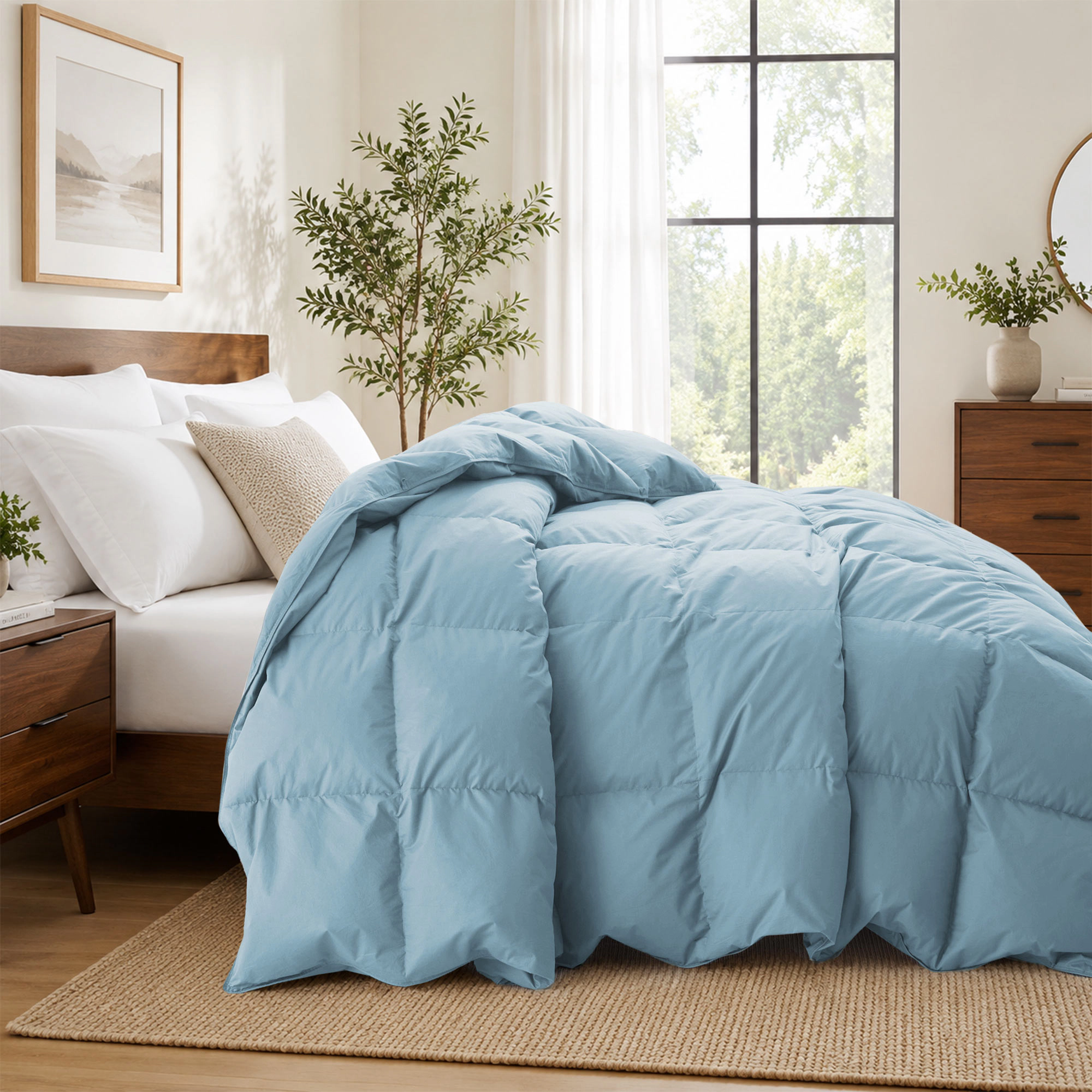 Unikome 300TC Cotton All-Season Goose Feather Comforter, Medium Weight Duvet Insert, 8 Corner Loops