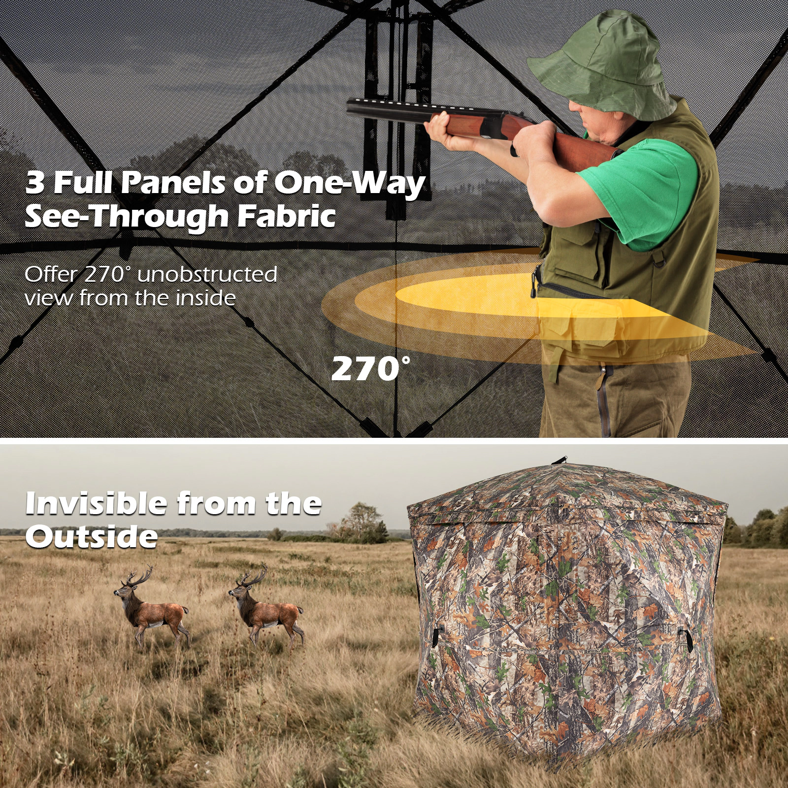 SUGIFT Camouflage 270-Degree See-Through Hunting Blind Tent with Silent Magnetic Door and Carrying Bag