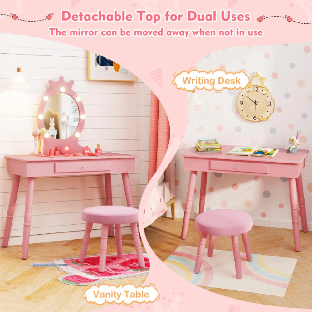 Hivvago Kids Vanity Set With Lighted Mirror Adjustable Brightness And Large Drawer