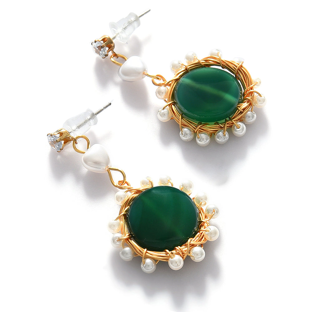 SOHI Women's Green Cluster Stone Drop Earrings
