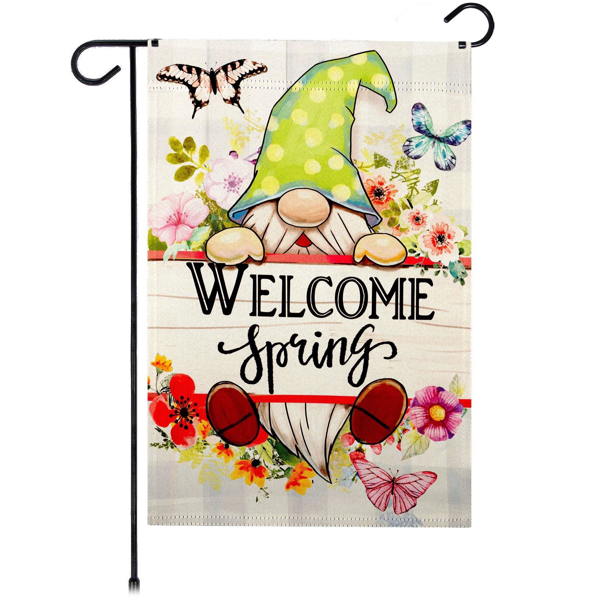 G128 12x18 in Double-Sided Welcome Spring Gnome Flowers Garden Flag
