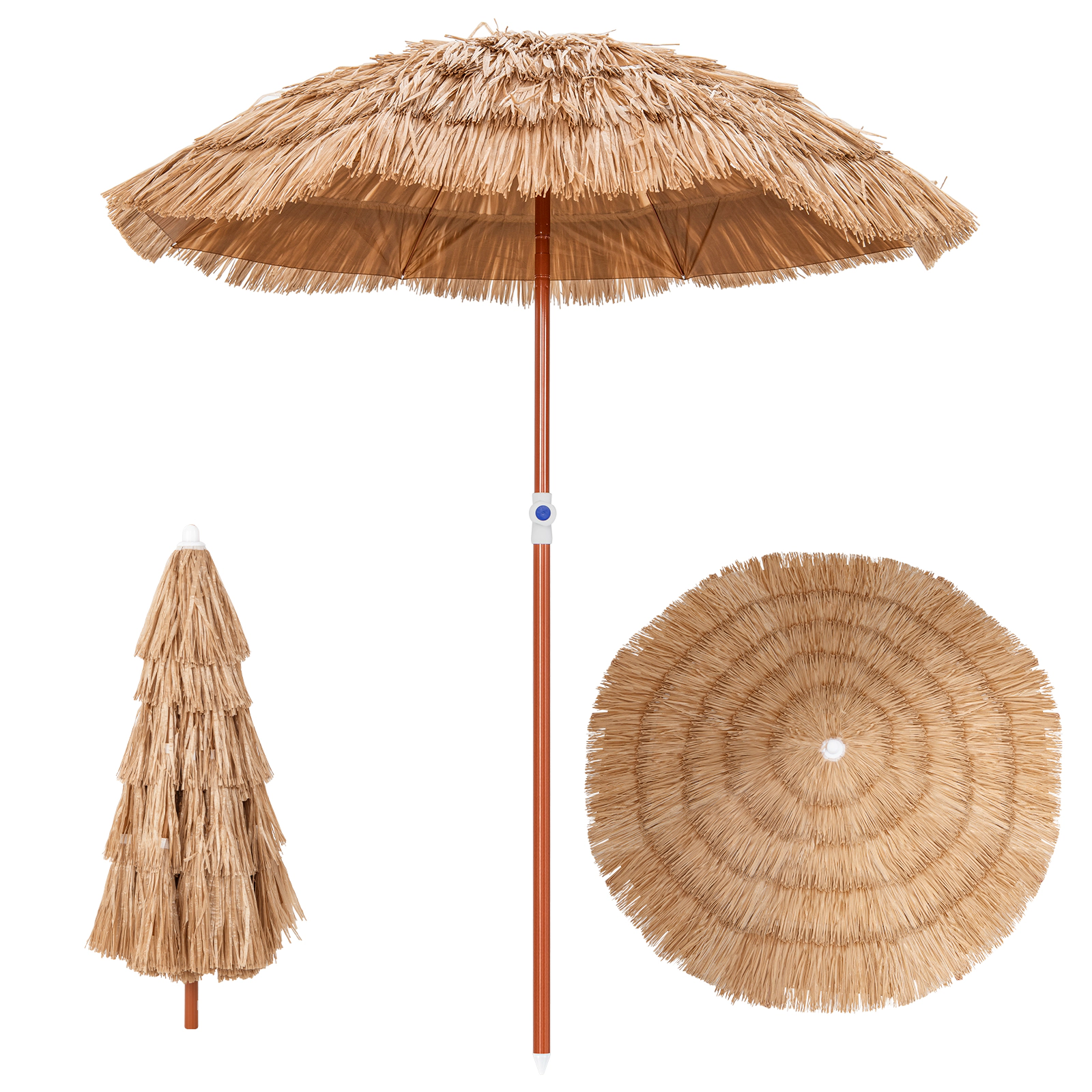 SUGIFT Natural 40-Degree Tilt Push Button Lift and Carrying Bag 6 FT Thatched Patio Umbrella