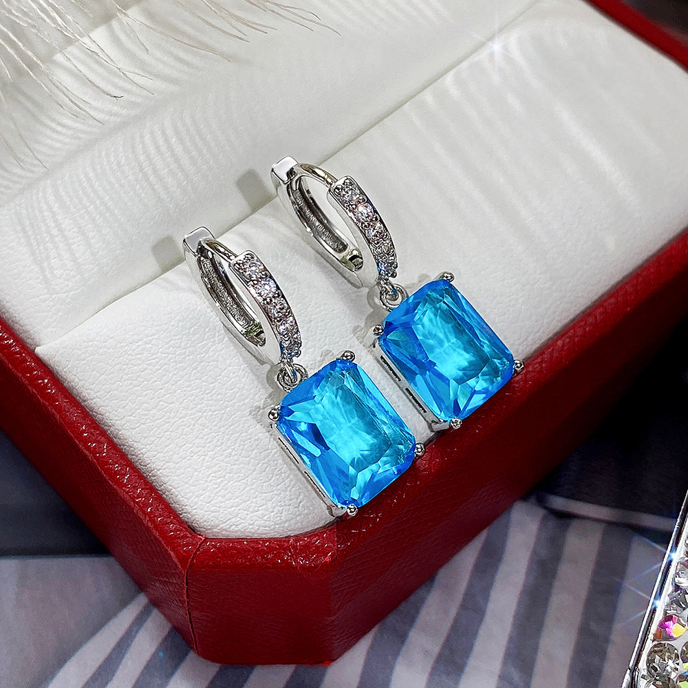 Wardrobe Whimsy Emerald Cut Multi‑Color Cubic Zirconia Dangle Hoop Earrings Elegant Drop Jewelry