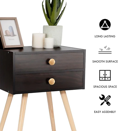 Hivvago Mid Century Modern 2-Drawer Bedside Table
