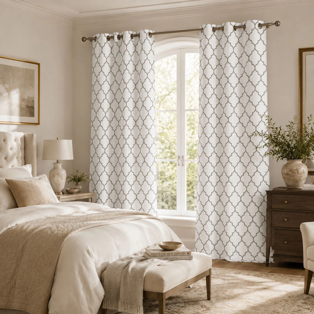 Kate Aurora Extra Long Fallon 2 Piece Sheer Lattice Design Grommet Top Window Curtain Panels - 112 in.