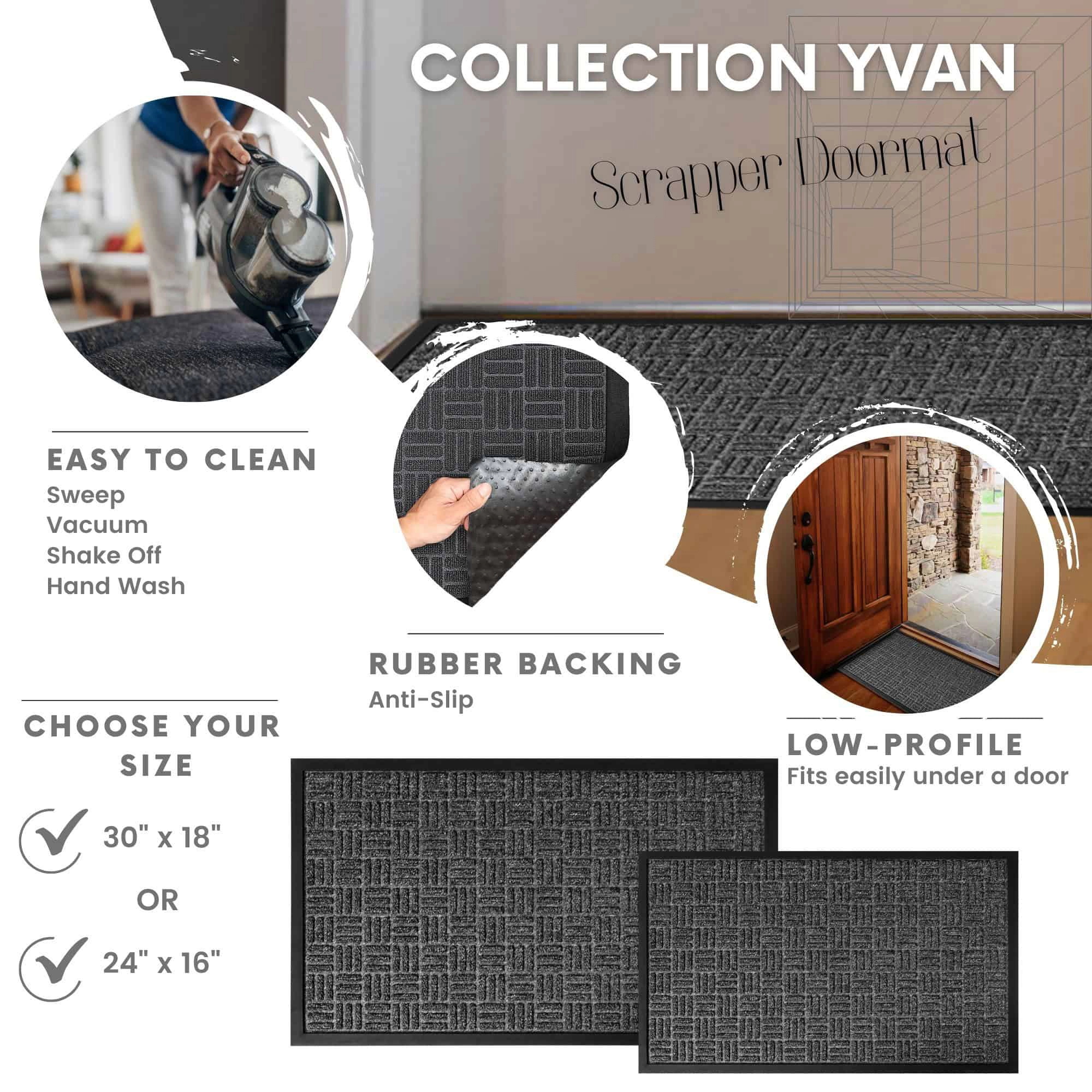 Evideco French Home Goods Dark Gray Yvan Checkerboard Polypropylene Doormat 30 x 18 Inches